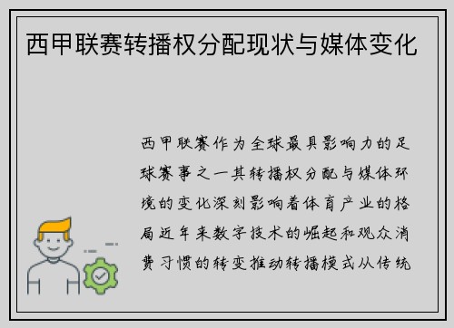 西甲联赛转播权分配现状与媒体变化